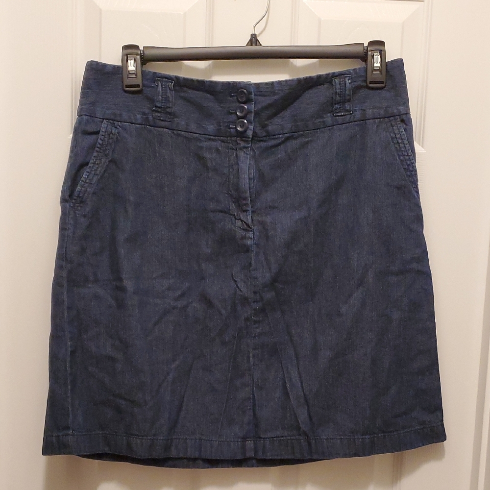 Ann Taylor Navy A-Line Skirt with Button Detail